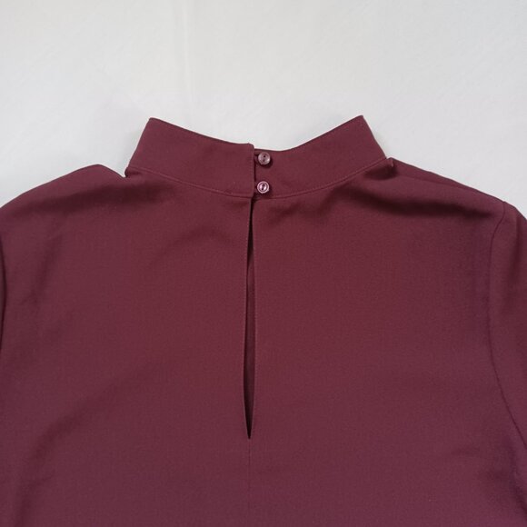 14th & Union Dressy Top Blouse Shirt Dark Red Bell Sleeve Mock Neck Boxy Size S - Picture 6 of 12